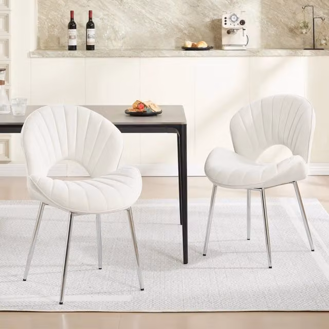 Sedia da pranzo moderna WISHDOR in velluto beige o bianco con struttura in metallo, H 85,5 x L 53,5 x P 55,5 cm
