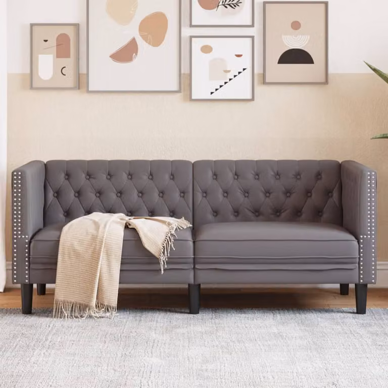 Divano Chesterfield a 2 Posti vidaXL in Similpelle Grigia con Struttura in Legno
