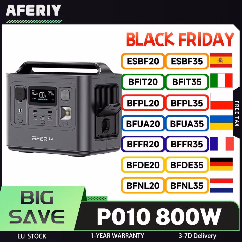 Stazione portatile di alimentazione P010, generatore da esterno da 800W e 512Wh, batteria LiFePO₄ con oltre 3500 cicli di carica, 8 uscite, ricarica completa in 1,5 ore