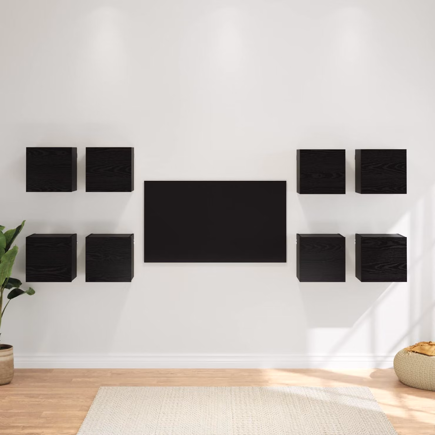 Mobile TV da parete vidaXL in legno ingegnerizzato Rovere Nero con 8 pezzi e scomparti multimediali