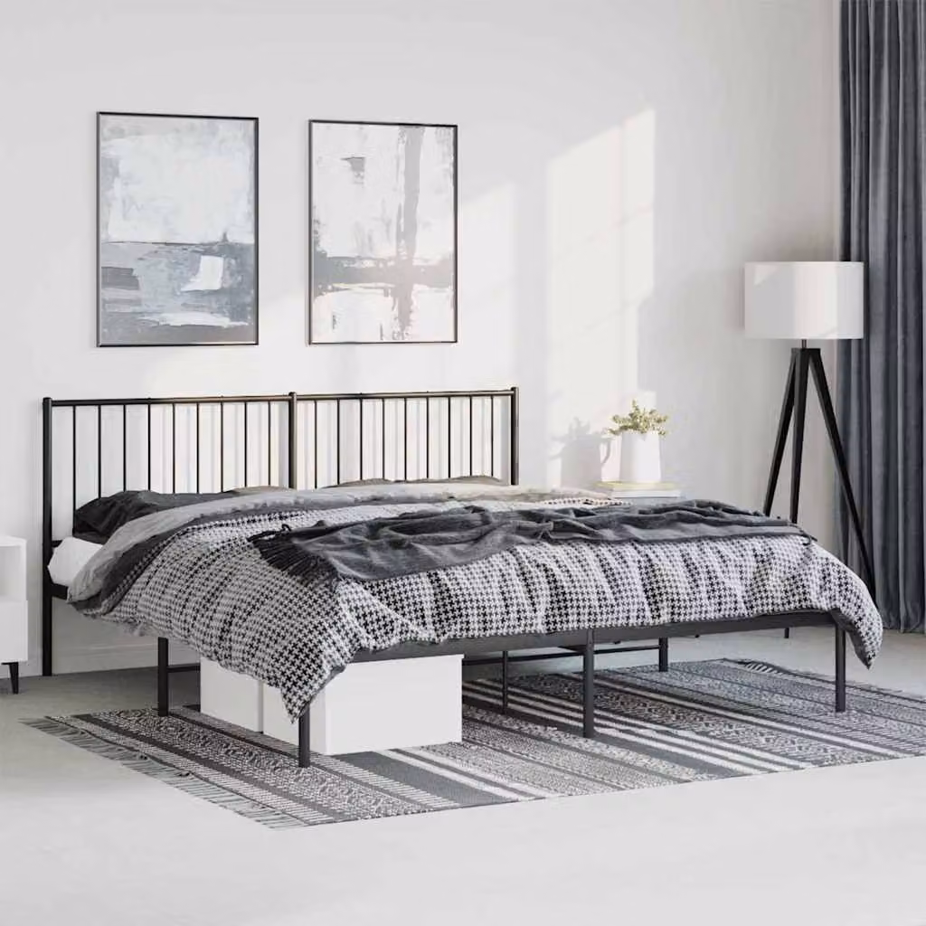Giroletto con testiera in metallo nero vidaXL L: 187 cm, P: 140 cm, H: 90,5 cm