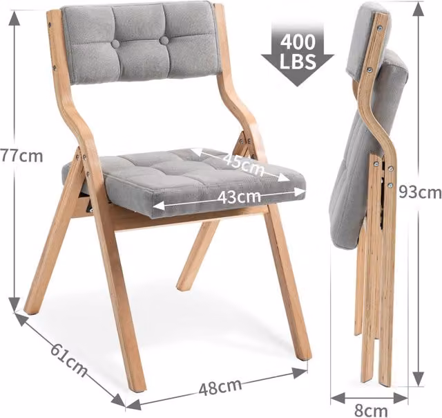 Set di 2 sedie pieghevoli Zephmum imbottite in tessuto grigio con struttura in legno