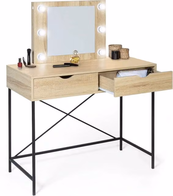 IDMarket Toeletta con specchio design industriale LOUISA in legno e metallo marrone