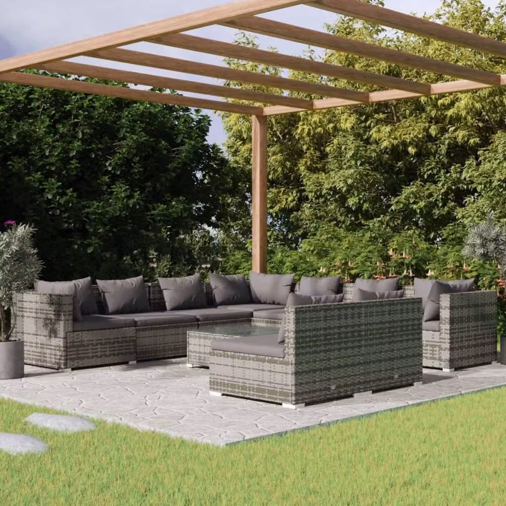 Maison Exclusive - Set da giardino 10 pezzi con cuscini Grigio Poly Rattan