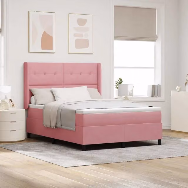 Letto a molle con testiera in velluto rosa vidaXL L/P: 140 x 190 cm