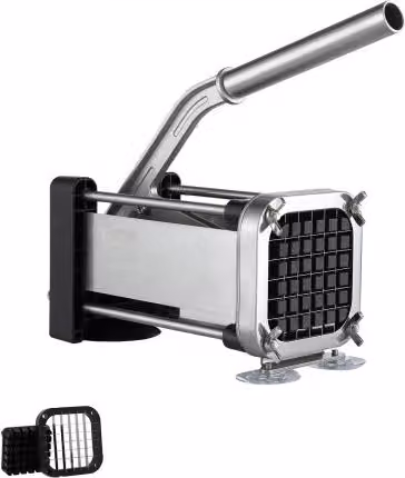 Tagliapatatine Manuale VEVOR in Acciaio Inossidabile e Alluminio presso con Ventosa, Taglierino per Patate e Verdure Nero e Argento