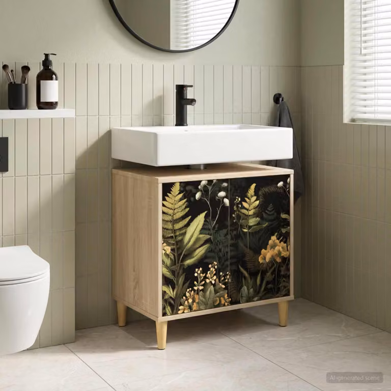 Mobile da bagno vidaXL RHENEN in legno e MDF, colore marrone multicolore, L: 60 cm, P: 40 cm, H: 60 cm