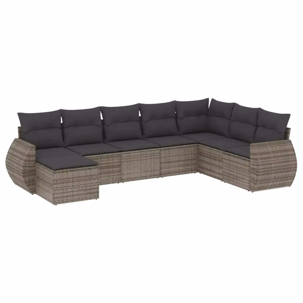 vidaXL Set Divano da Giardino 8 pz in Polyrattan Grigio con Cuscini e Ottoman – 2