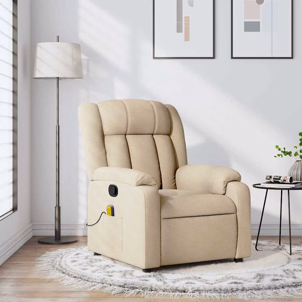 Poltrona relax reclinabile vidaXL in tessuto beige con braccioli e struttura in legno e metallo