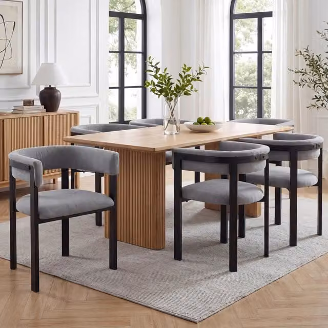 Set di 6 sedie da pranzo WISHDOR in tessuto grigio, stile moderno con struttura in metallo opaco, ideali per soggiorno, sala da pranzo e cucina – 1