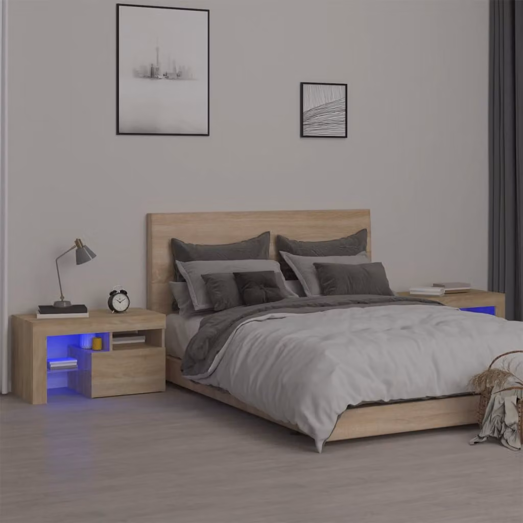 Set di 2 comodini vidaXL con luci a LED in Rovere Sonoma, L 70 cm x P 36,5 cm x H 40 cm