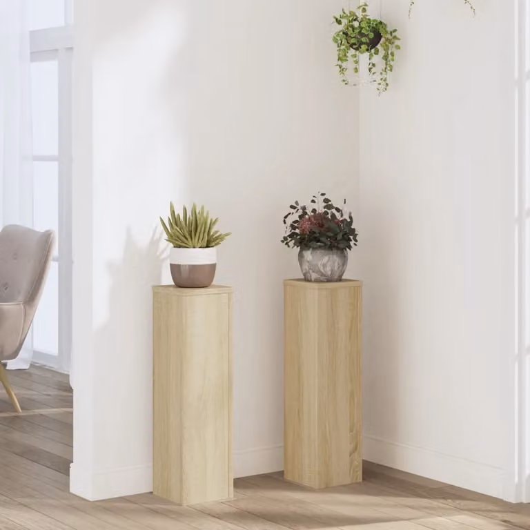 Set di 2 supporti per piante da parete vidaXL in legno, colore marrone beige, L/P/H: 17 x 17 x 60 cm