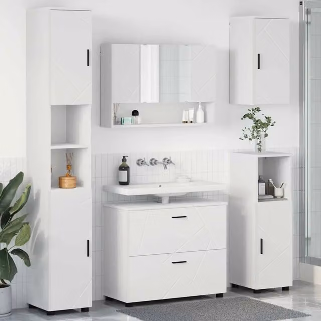 Set di mobili per il bagno 5 pz Bianco 35 x 30 x 192 cm 3393063