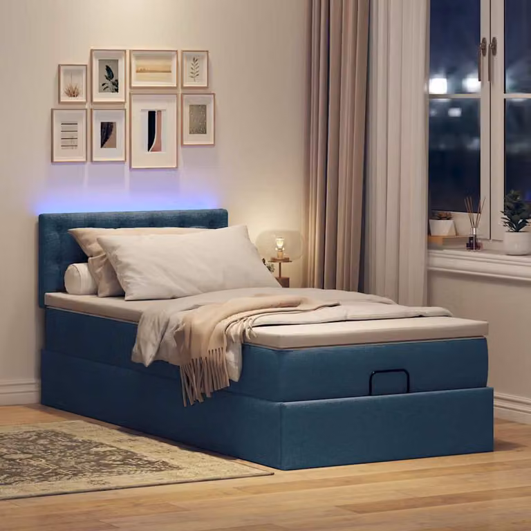 Maison Exclusive - Letto ottomano con materasso e LED blu 90x200 cm tessuto