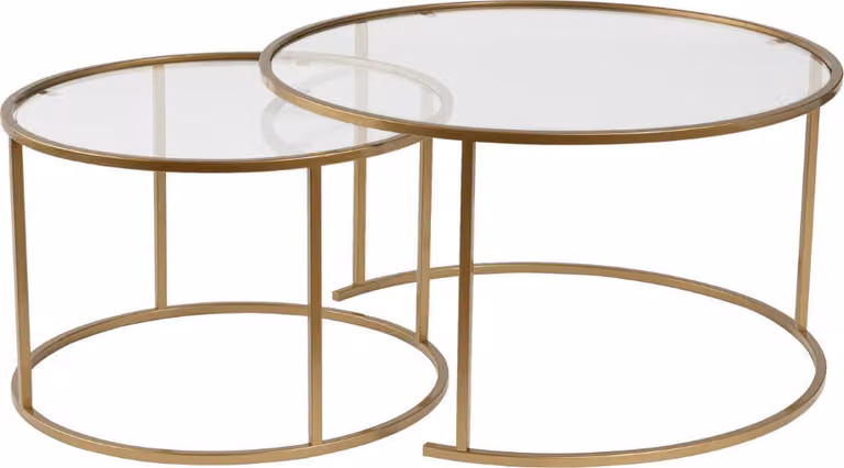 Calicosy - Set di 2 tavolini rotondi impilabili con piano in vetro D80 cm - AURUM