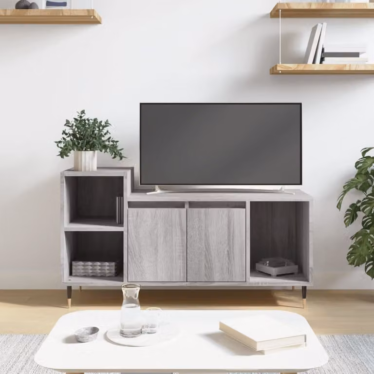 Mobile TV moderno vidaXL in legno e metallo, Grigio, L 100 x P 35 x H 55 cm