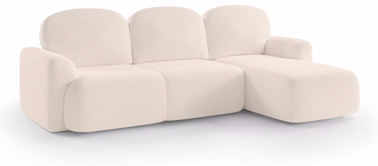 Divano a tre posti con funzione letto, modello Bulu, colore crema, lato destro