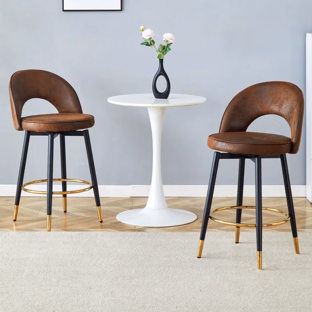 Set di 2 Sgabelli da Bar MINIMAL Girevoli 360 Gradi Marrone, Tessuto Tecnologico e Imbottiti con Struttura in Metallo – 2
