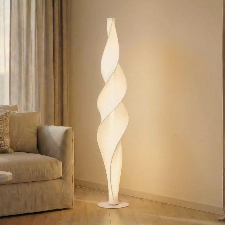 Lampada da terra a LED Novelle Lucande, dimmerabile, Bianco / Opale, Soggiorno / Sala da pranzo, Plastica, Design, Lampada LED da terra