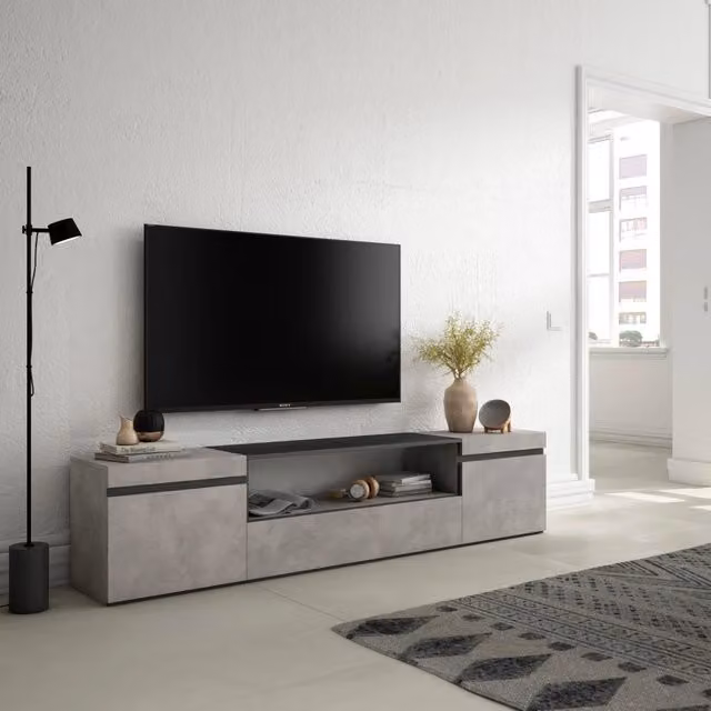 Mobile TV, 200x35x45cm, soggiorno, Per TV fino a 80", Mobile Soggiorno, grigio cemento RF2220