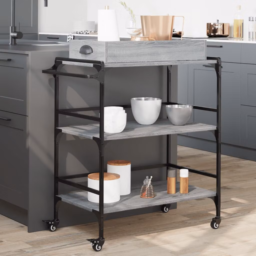 Carrello da cucina vidaXL in stile industriale, Grigio Sonoma, L/P/H: 81,5 x 41 x 92,5 cm