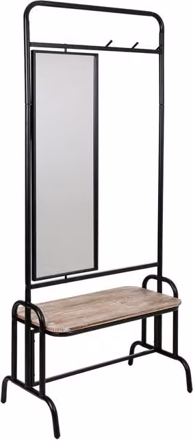 Mobile da ingresso con Sgabello e specchio in metallo e legno grigio 77x45x181,5h