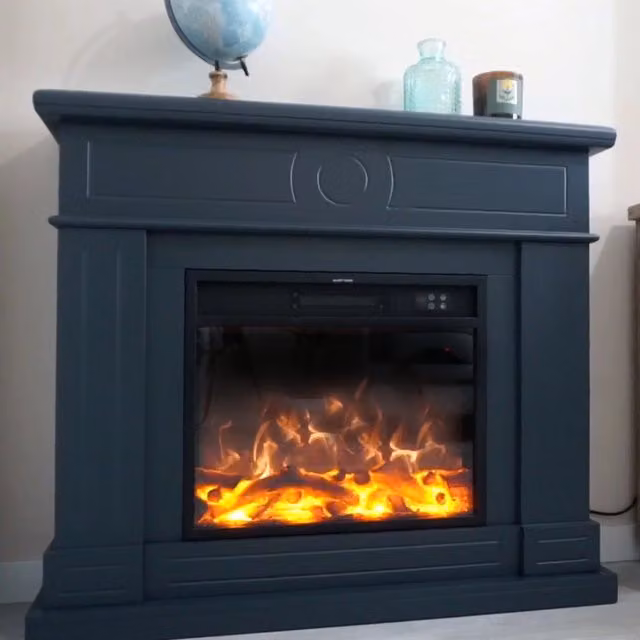 Caminetto Fuego Roberta Gris a Parete Con Cornice Telecomando e Bruciatore Grigio Scuro