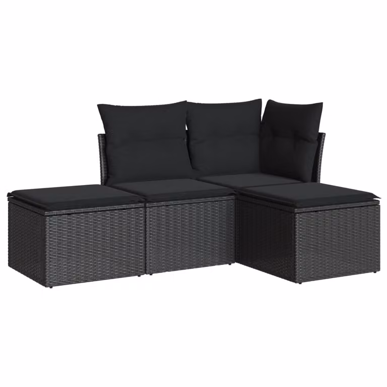Set Divani da Giardino 4 pz con Cuscini Nero in Polyrattan