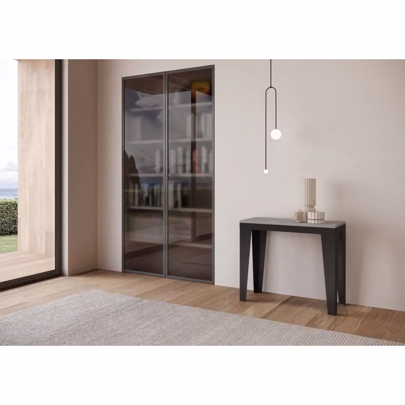 Consolle allungabile Itamoby Flame Small Evolution con telaio Antracite e finitura Cemento L/P: 90 x 40 cm, Altezza: 77 cm, estensibile fino a 196 cm – 2