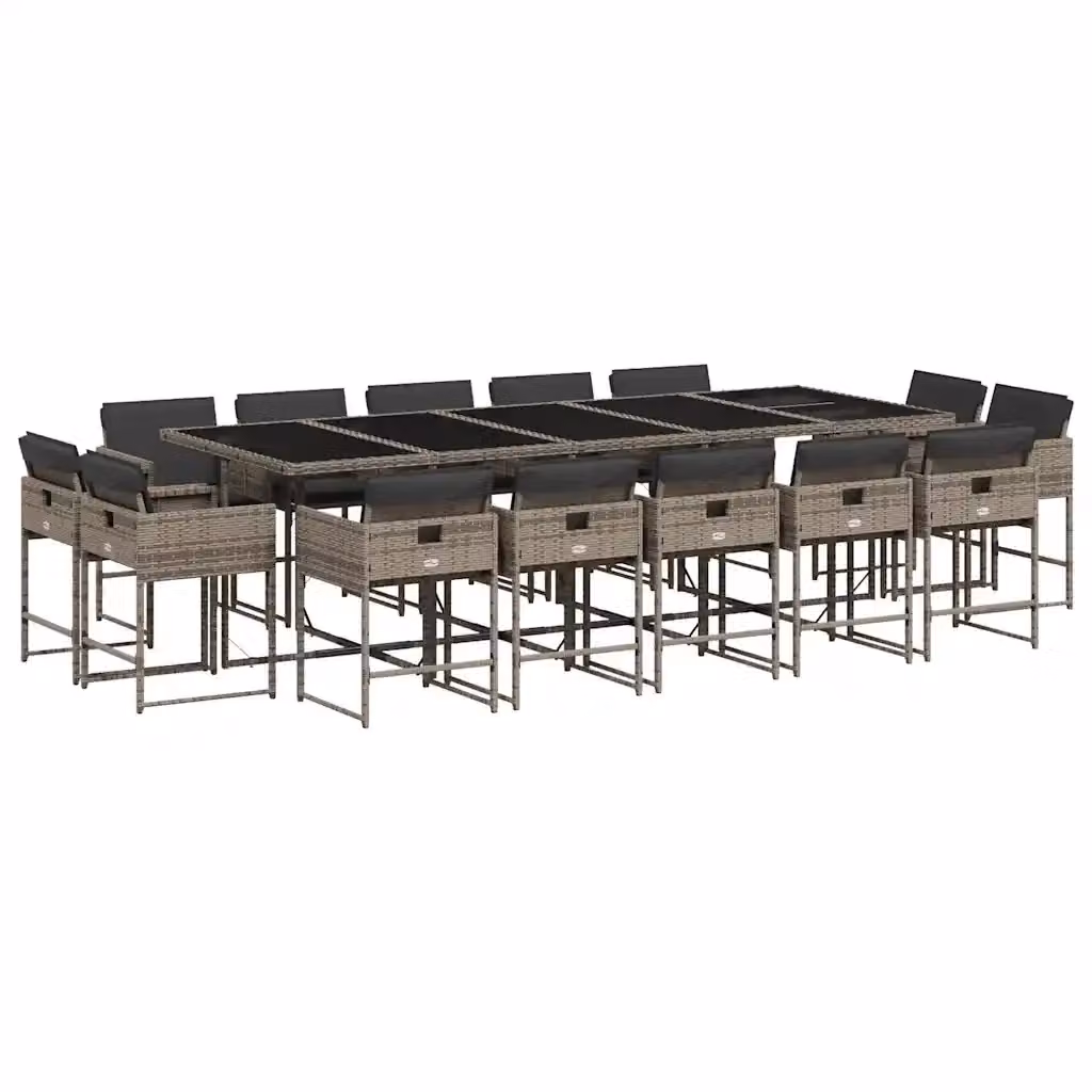 vidaXL Set da Pranzo da Giardino 15 pz in Polyrattan Grigio con Piano in Vetro – 2