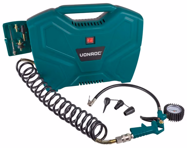 Compressore d'aria portatile, 1100 W - Pressione di esercizio: 8 bar - Capacità: 180 litri al minuto - Materiale: metallo - Adatto per auto, biciclette e palloni