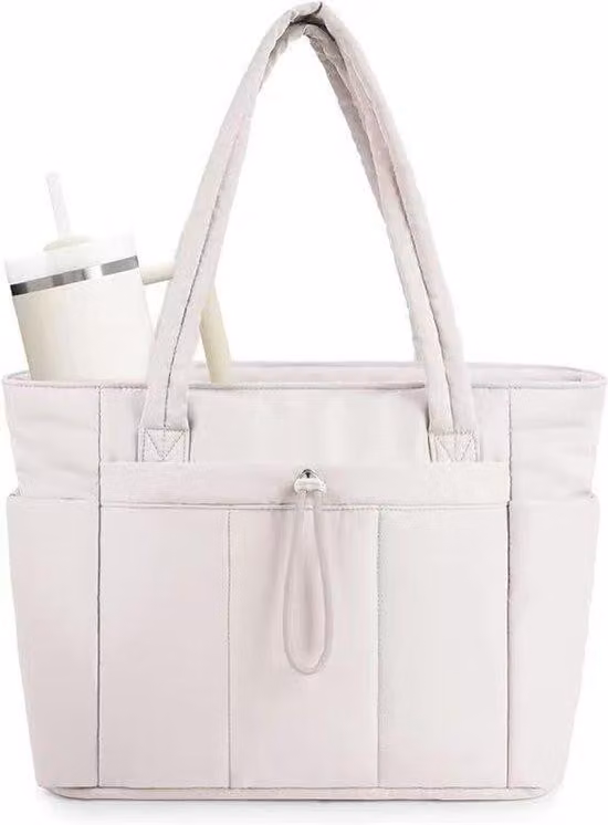 Borsa da viaggio e da lavoro con scomparto per laptop, portabicchieri e custodia protettiva - Bianco.