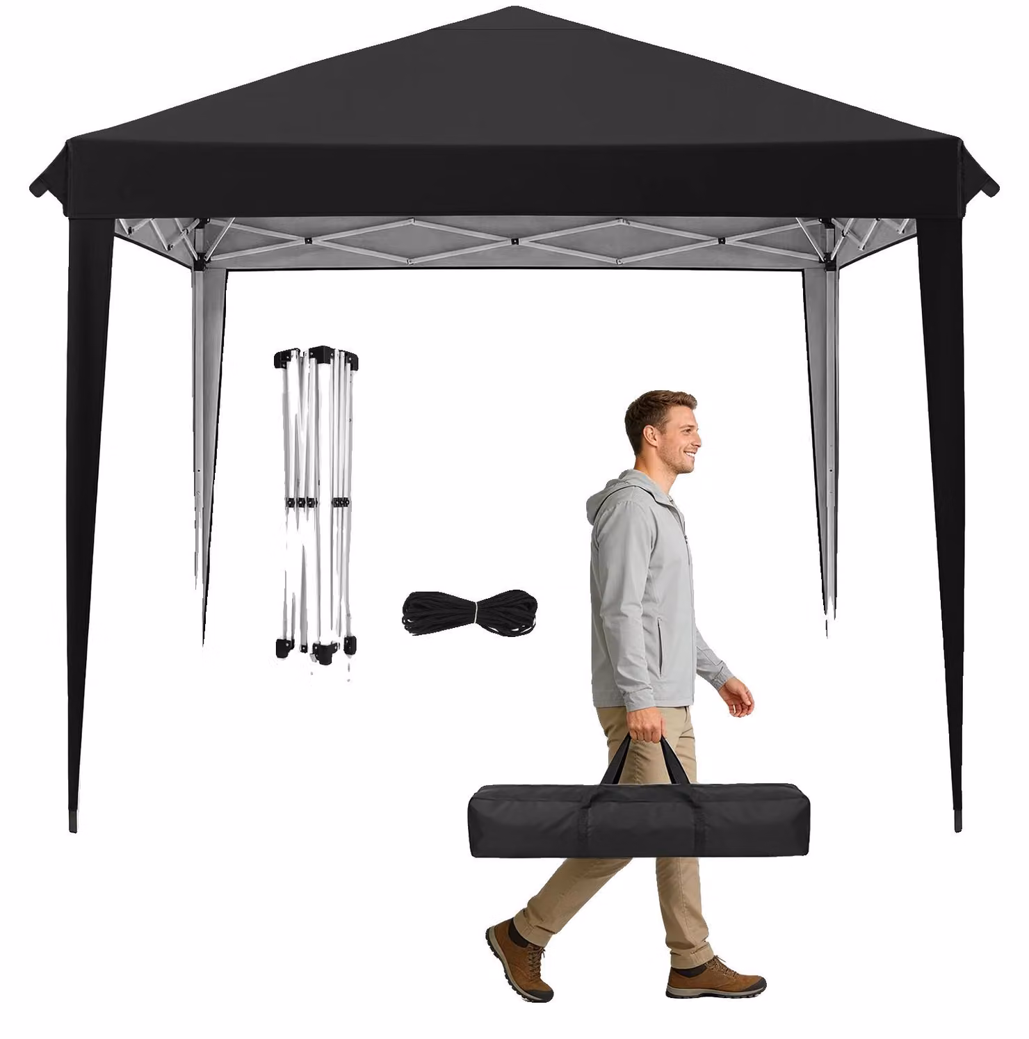 Gazebo da esterno, impermeabile, con altezza regolabile, 3x3 metri, colore nero
