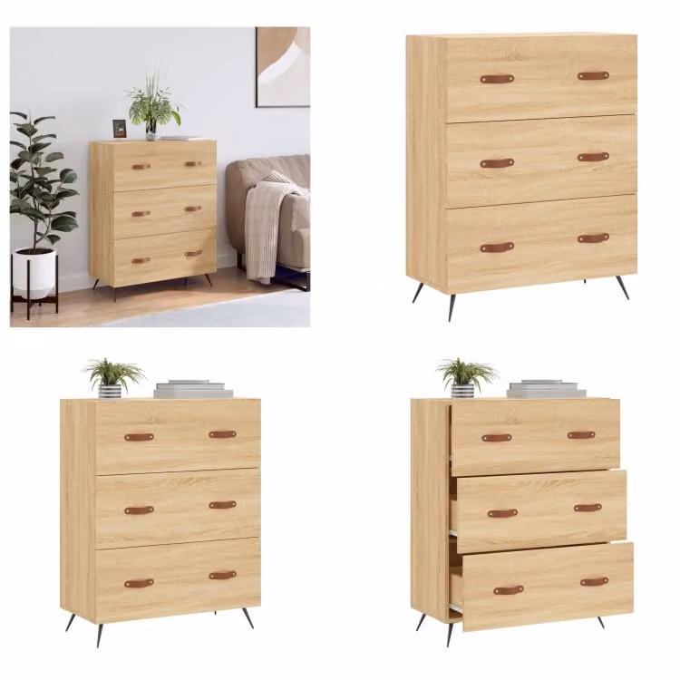 vidaXL Cassettiera rovere Sonoma 69,5x34x90 cm materiale a base di legno - Cassettiera - Cassettoni - Cassettiera - Cassettiera