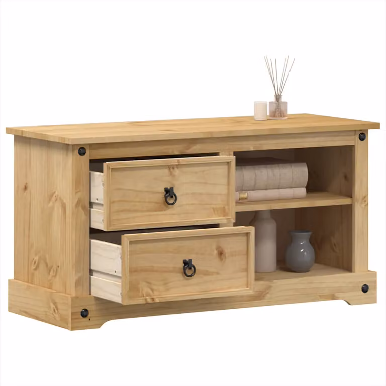 vidaXL Mobile Porta TV Corona in Legno di Pino Massello Marrone L: 100 cm, P: 40 cm, H: 52 cm