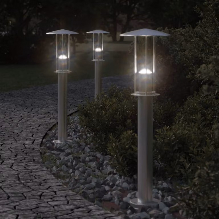 vidaXL Lampada da terra per esterni in acciaio inox argento, Altezza: 60 cm