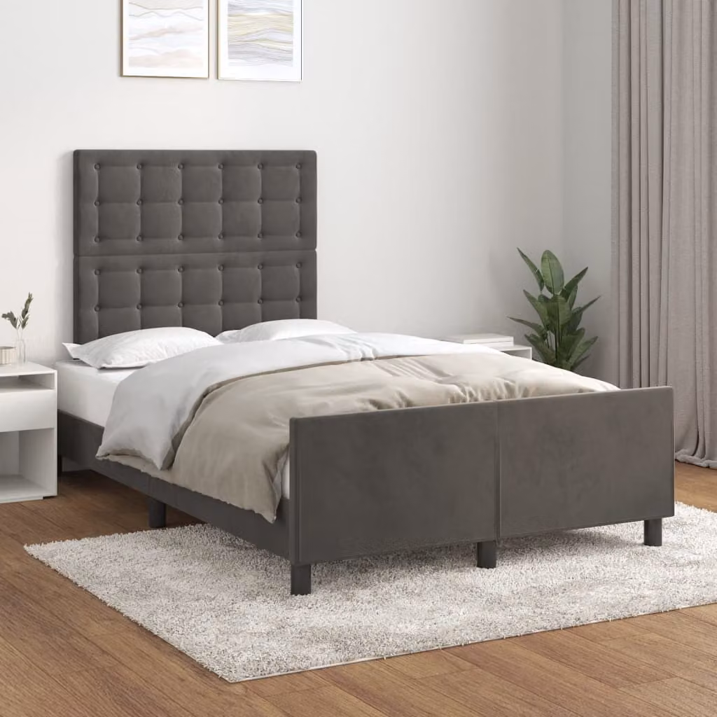 The Living Store Struttura letto con testata grigio scuro 120x200 cm in velluto