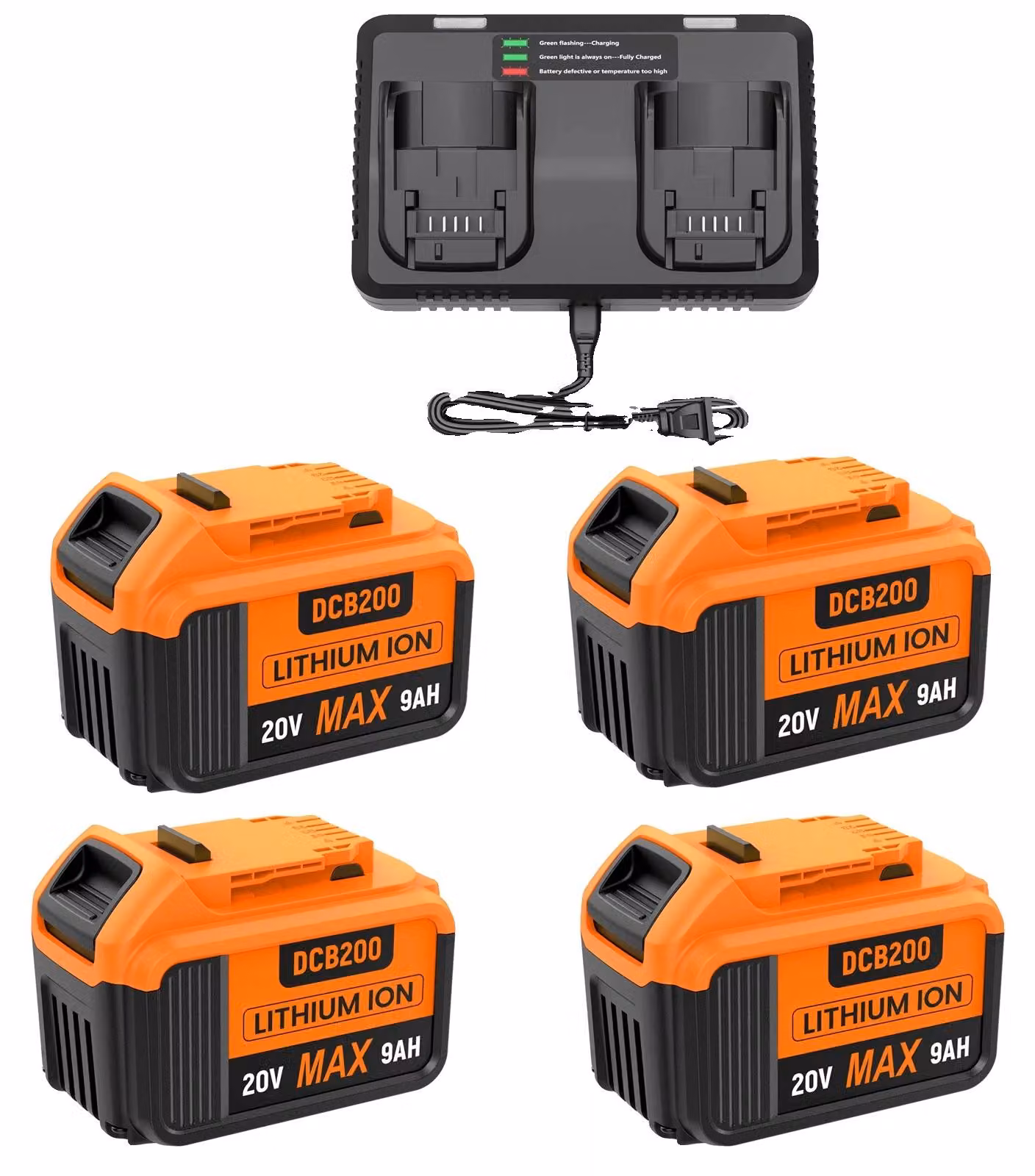 Batteria per utensili elettrici, alta capacità 9000 mAh, compatibilità dual-voltage, caricabatterie 4BAT 6A