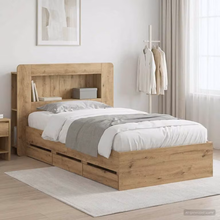 Letto con contenitore e testata vidaXL in legno marrone con cassetti L/P/H: 221.5 x 140 x 80 cm