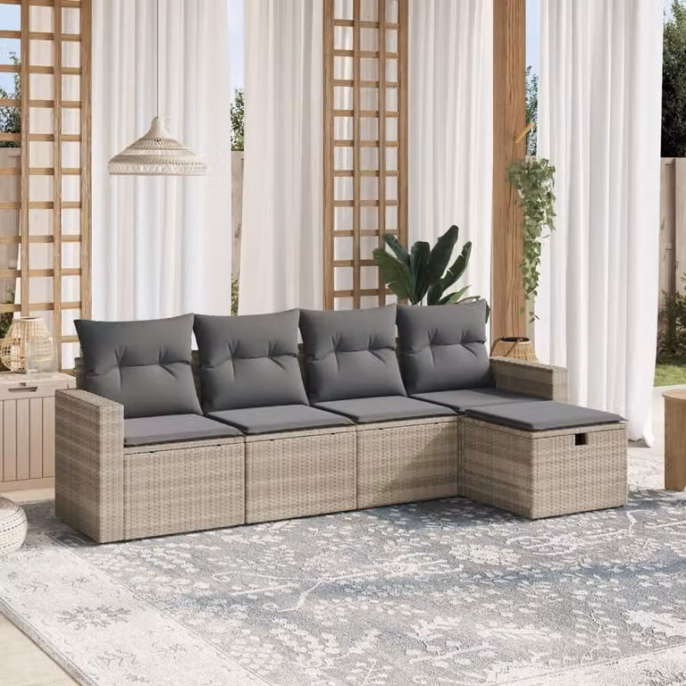 Maison Exclusive - Set Divano da Giardino 5pz con Cuscini Grigio Chiaro Polyrattan
