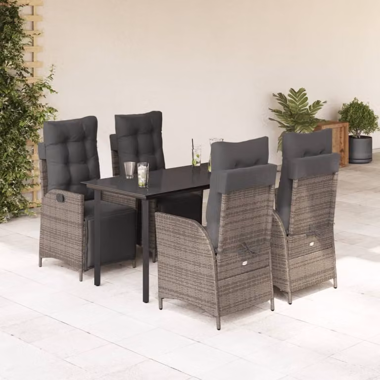 Maison Exclusive - Set da Pranzo da Giardino 5 pz con Cuscini in Polyrattan Grigio