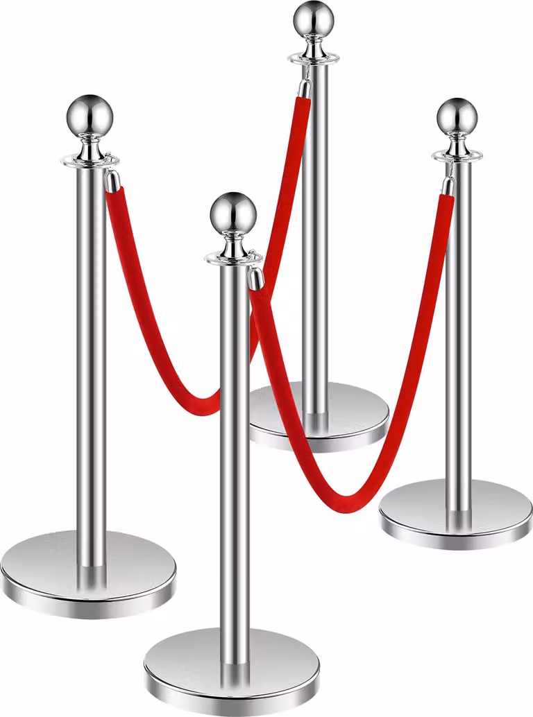 SucceBuy 4 pali barriera argentati, 2 corde di velluto rosso, base cava riempita di sabbia