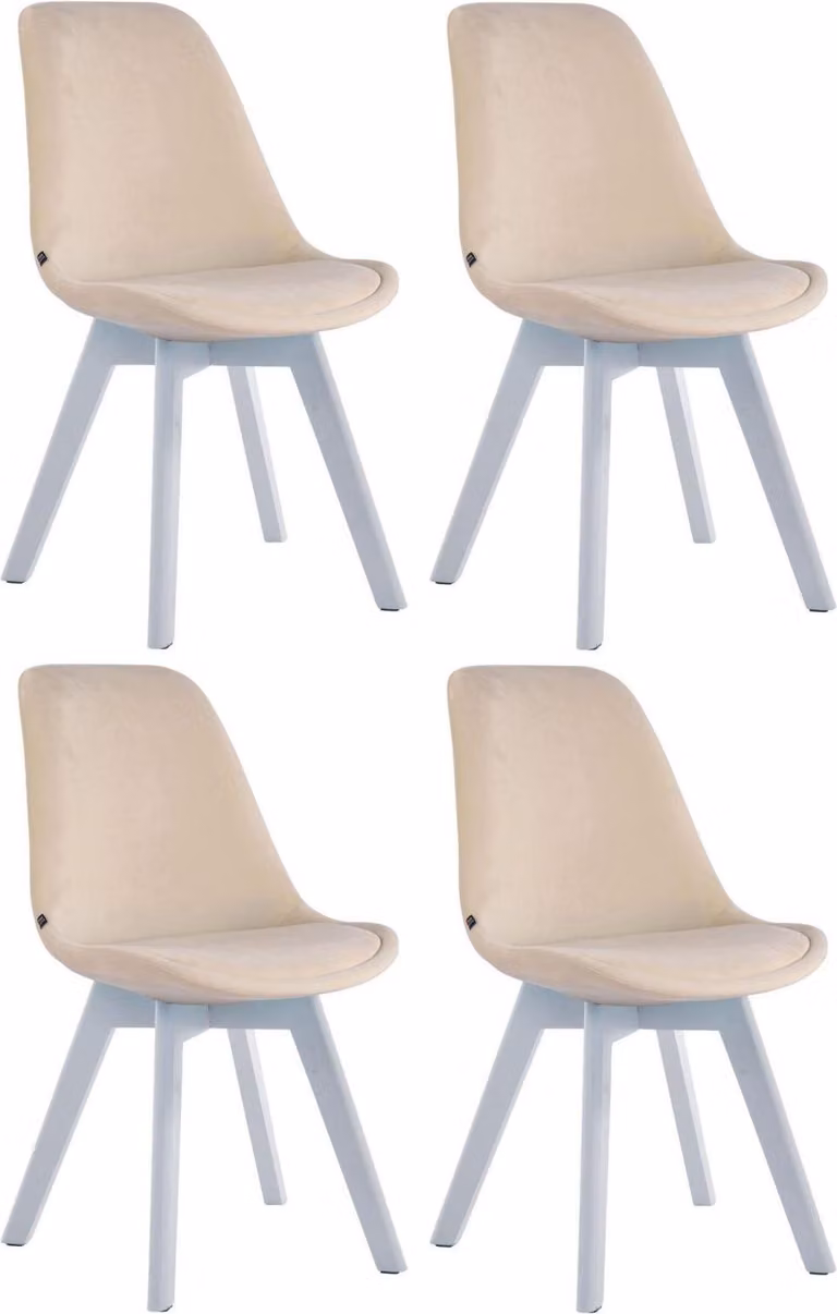 set di 4 sedie da pranzo - sedie da cucina - design confortevole in velluto e legno | colore: crema | colore base: bianco