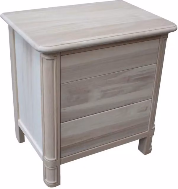 Comodino classico con 3 cassetti in legno grezzo Mobili 2G L/P/H: 59 x 42 x 61 cm – 3