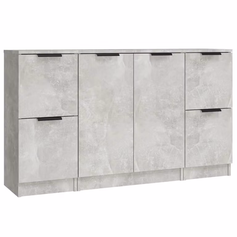 Credenze 3 pz Grigio Cemento in Legno Multistrato
