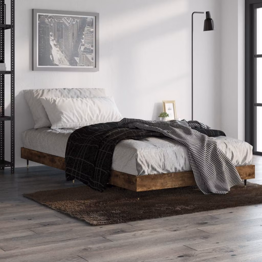 vidaXL Giroletto senza Materasso in Rovere Fumo e Truciolato, L/P/H: 90 x 190 cm