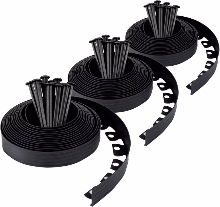 Recinzione flessibile per giardino, lunghezza 30 metri, con 90 picchetti da fissare nel terreno, altezza 50 mm, colore nero, ideale per giardini e vialetti