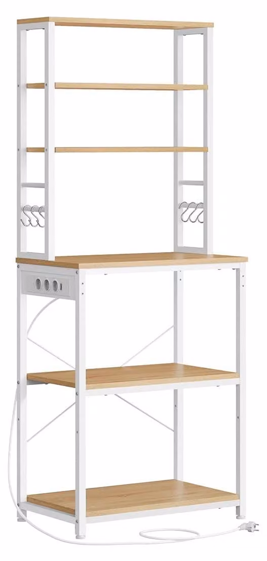 Ripiano portaoggetti da cucina con prese – Noce dorato/Bianco – Acciaio e pannello di fibra a media densità (MDF) – 40 x 60 x 167 cm
