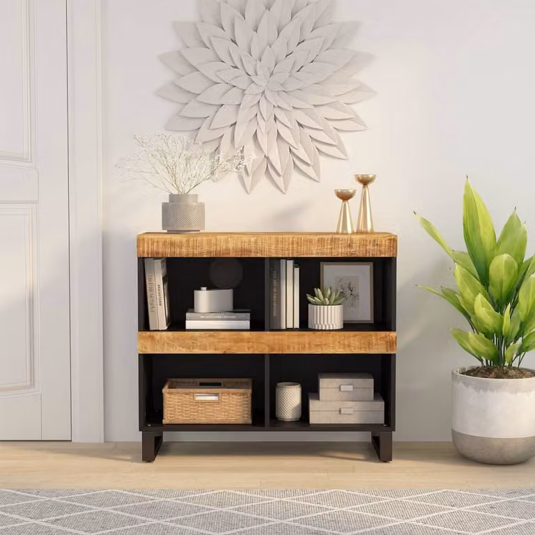 Credenza in legno massello di mango e metallo vidaXL, colore marrone, L 85 cm x P 33 cm x H 75 cm