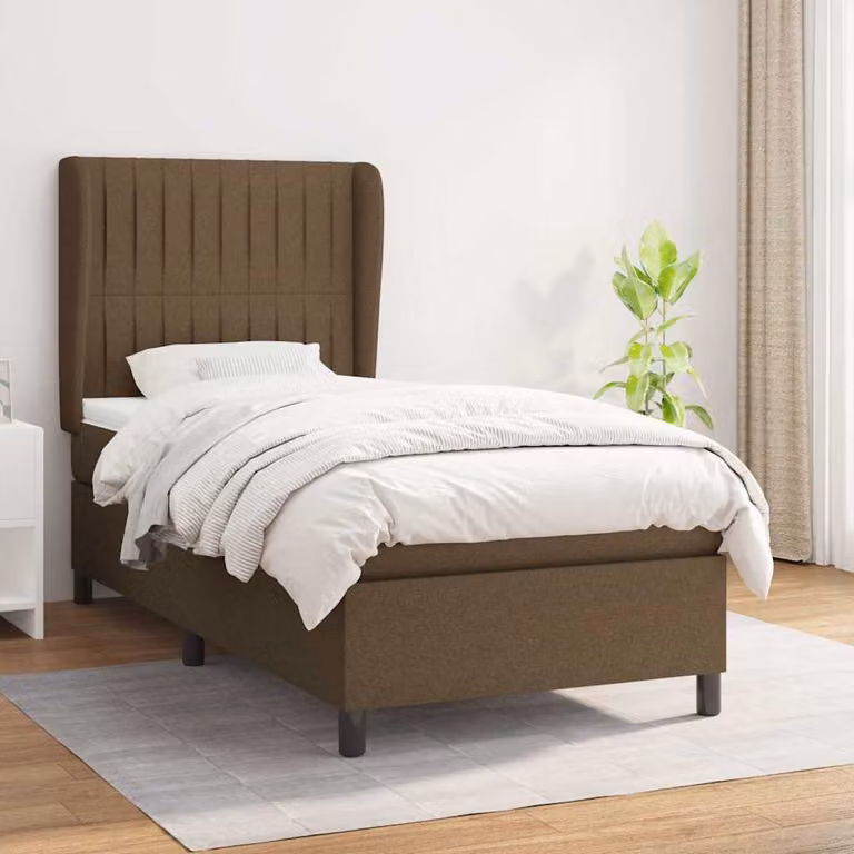 vidaXL Giroletto a Molle con Materasso Ibrido in Tessuto Marrone e Bianco L/P/H: 200 x 80 x 128 cm